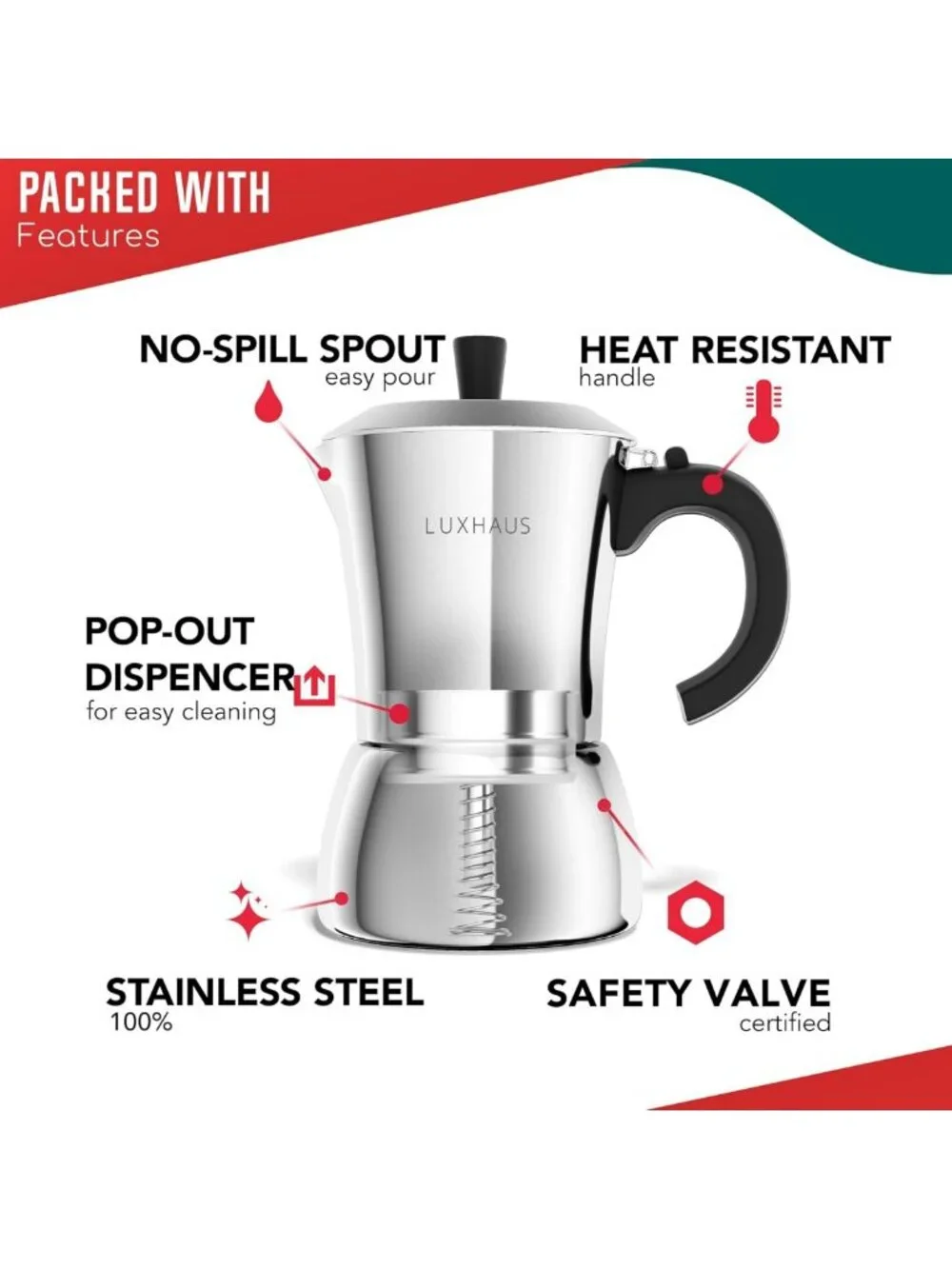 Stovetop Espresso Maker - 6 Cup Moka Pot, Stainless Steel, Italian & Cuban